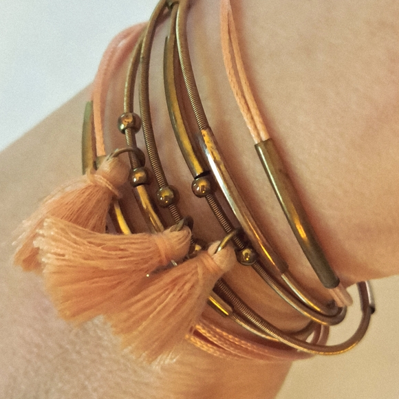 Elegant Gold and Peach Tassel Bracelet Set - Picture 1 of 3